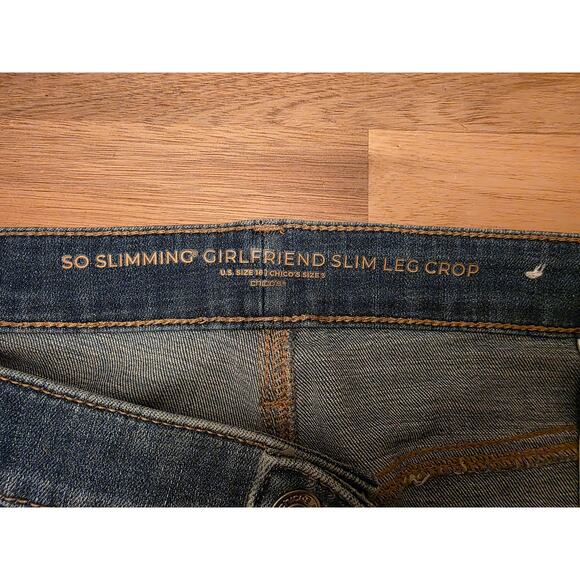 Chico’s So Slimming Girlfriend Slim Leg Crop Jeans Size 16 Chico’s 3 Embroidered - Picture 4 of 5